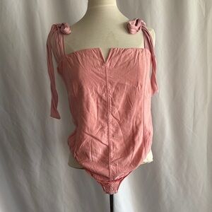 free people bodysuit / L / baby pink / tie straps